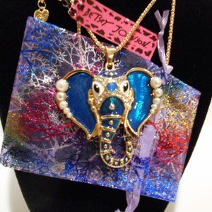 Betsey Johnson Blue Enamel Elephant Necklace